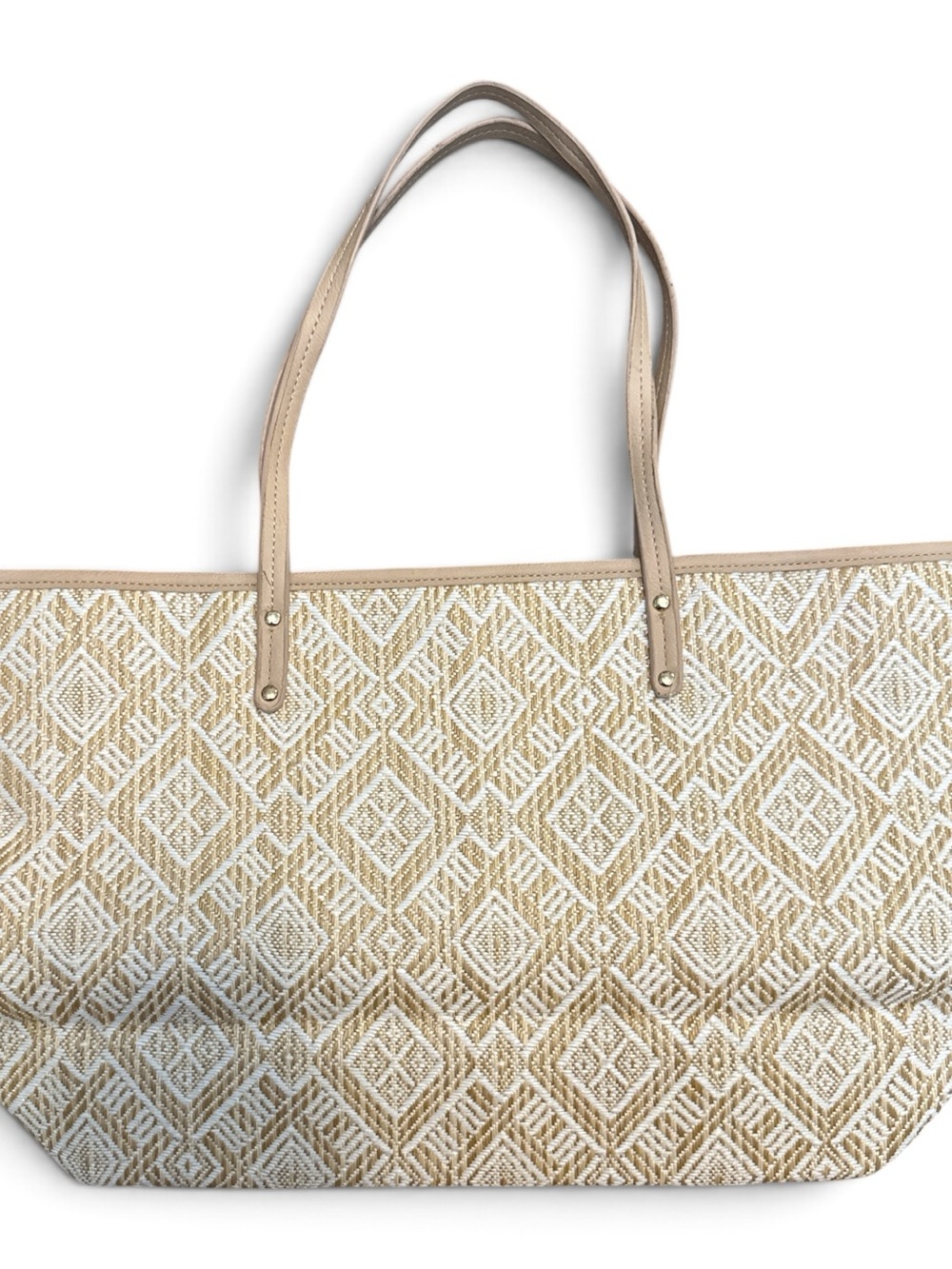 Signature Beige and White Woven Diamond Tote